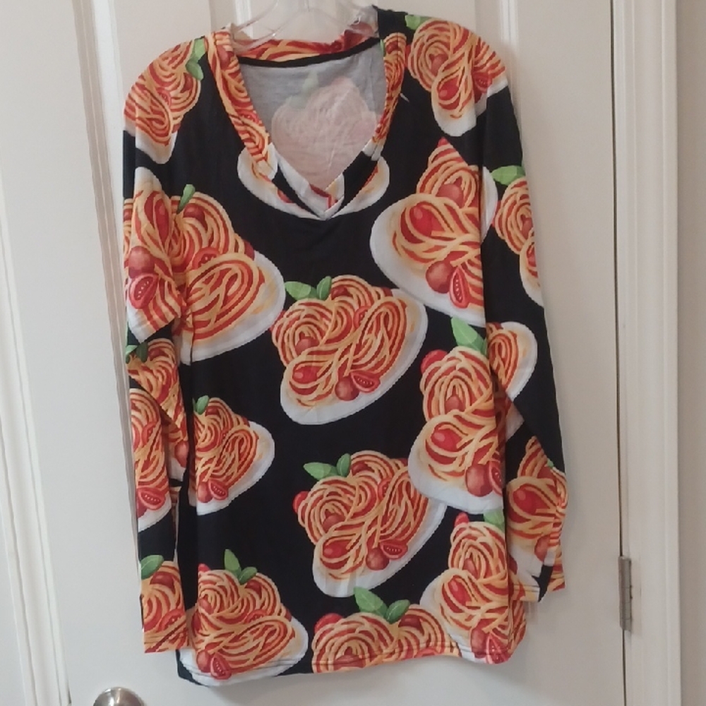 Playful Spaghetti Print Long Sleeve Shirt